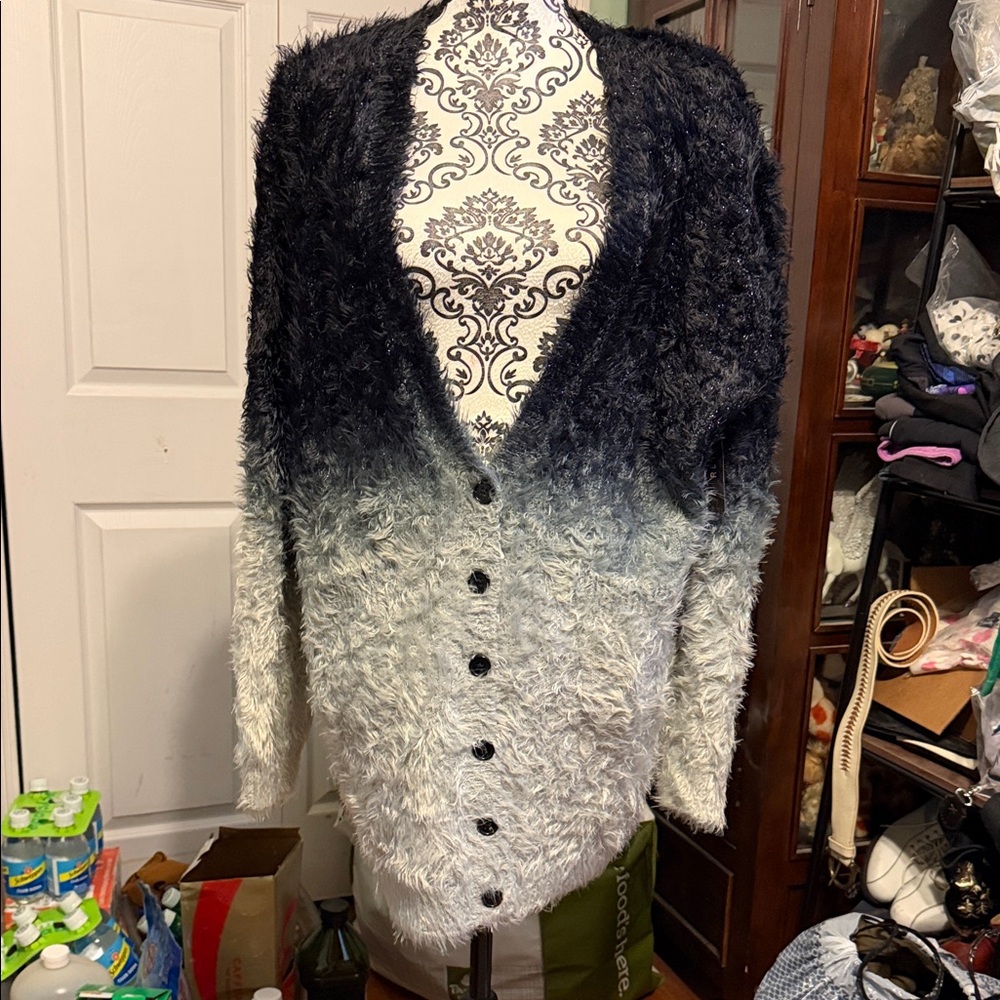 Gradient Black and Gray Women's Cardigan